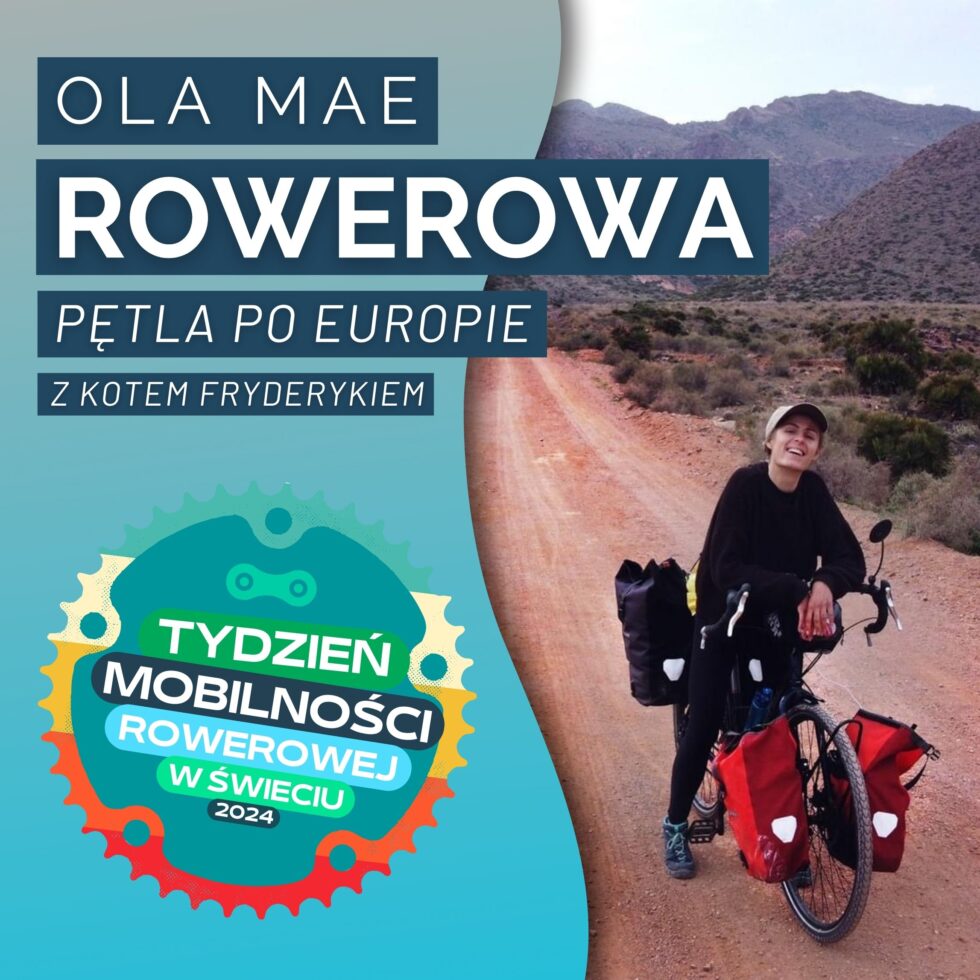 Plakat wydarzenia: Ola Mae – Rowerowa pętla po Europie z kotem Fryderykiem