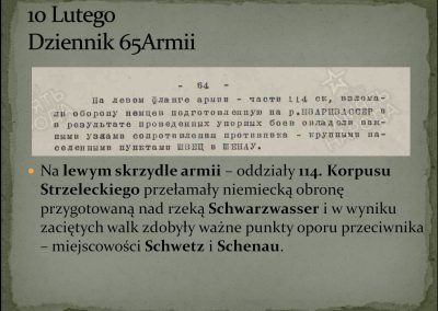Zdjęcie slajdu z tekstem Na górze tytuł: 10 lutego Dziennik 65Armii